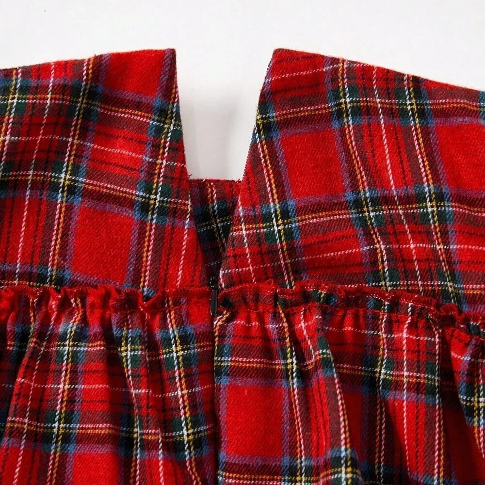 Multicolor Casual Women's Fitted Long Sleeve Jumpsuit & Plaid Skirt Christmas - Picture 5 of 8